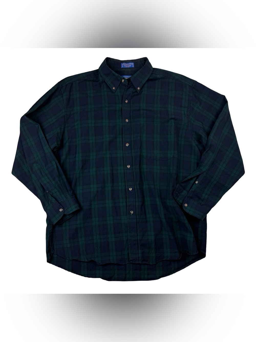 Sir Pendleton Wool Shirt Mens XL Black Watch Tartan Green Plaid Button Down XL